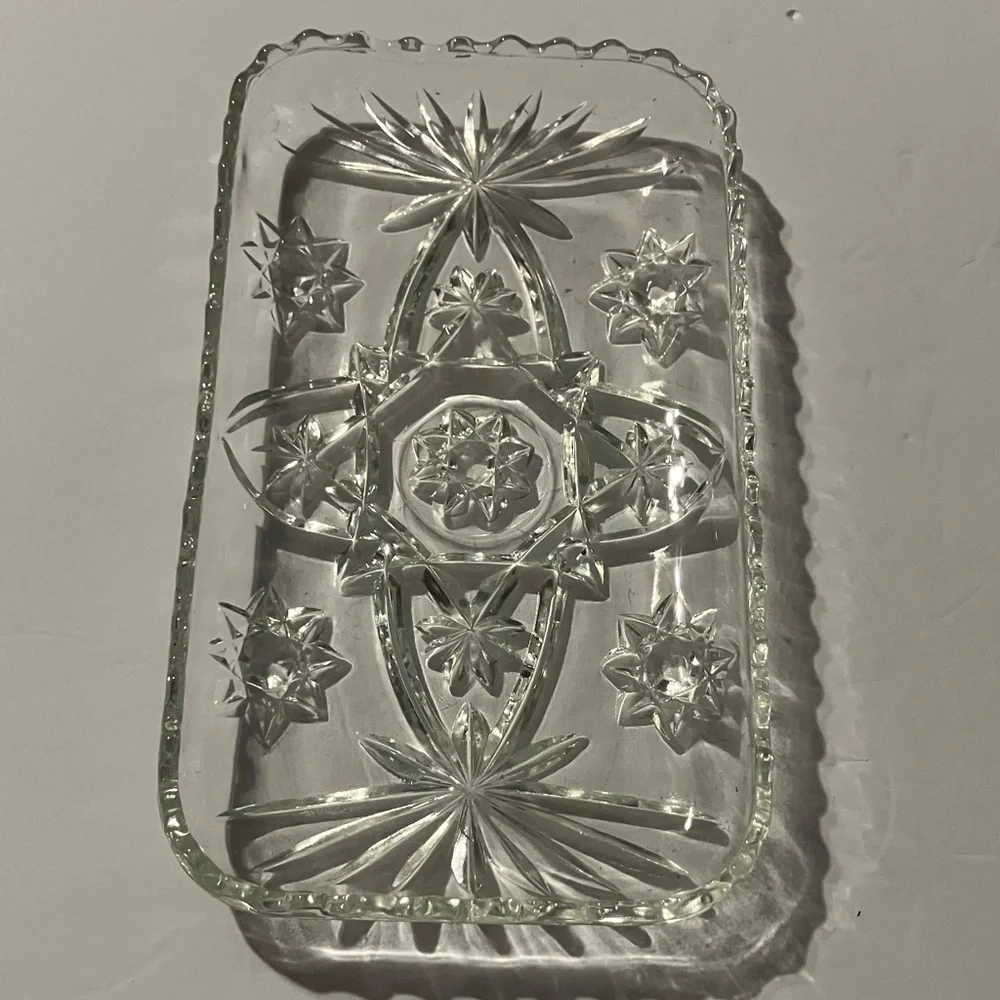Vintage‎ Clear Glass Serving Dish Set with Floral Starburst Design